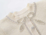 Holly Dress - Fitted Bodice - Flared Pleated Skirt - Tweed Design - Crystal Embellishments - Structured Waistline