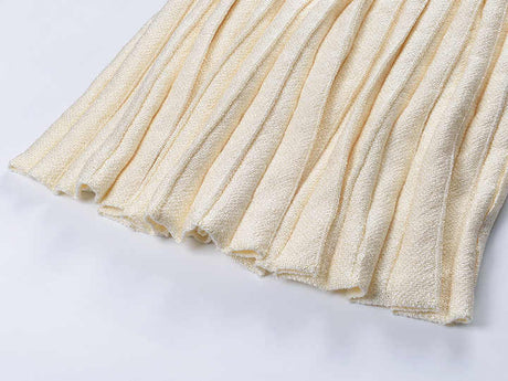 Holly Dress - Fitted Bodice - Flared Pleated Skirt - Tweed Design - Crystal Embellishments - Structured Waistline