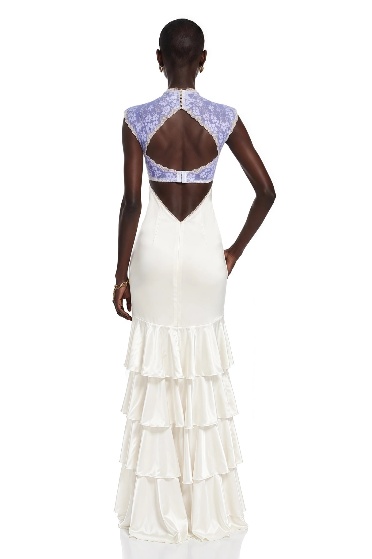 Holly Ivory Floral Lace Ruffled Maxi Dress with CutOuts