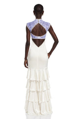 Holly Ivory Floral Lace Ruffled Maxi Dress with CutOuts