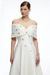 Honora Cream Beaded Off Shoulder Maxi Dress