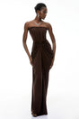 Honoria Chocolate Brown Off Shoulder Maxi Dress