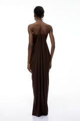 Honoria Chocolate Brown Off Shoulder Maxi Dress