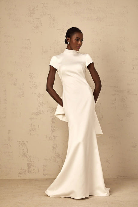 Hope Maxi Dress White Statement Bow Mermaid Hem & Open Back