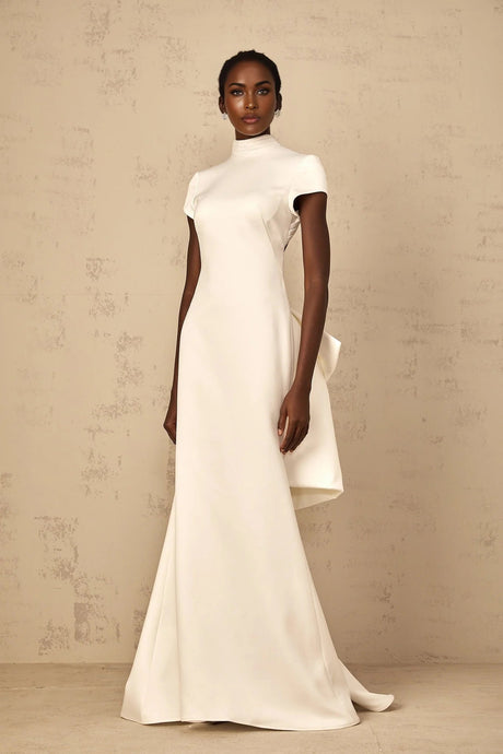 Hope Maxi Dress White Statement Bow Mermaid Hem & Open Back