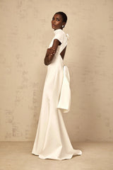 Hope Maxi Dress White Statement Bow Mermaid Hem & Open Back