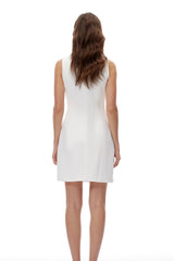 Hortense White VNeck Mini Dress with Metal Buttons