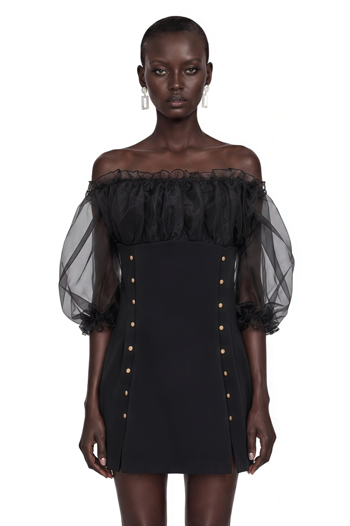 Hortensia Black Off Shoulder Ruffled Mini Dress