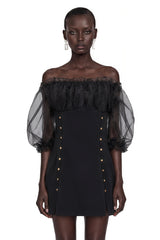 Hortensia Black Off Shoulder Ruffled Mini Dress