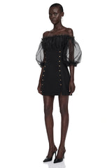 Hortensia Black Off Shoulder Ruffled Mini Dress