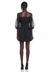 Hortensia Black Off Shoulder Ruffled Mini Dress