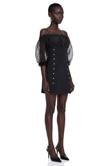 Hortensia Black Off Shoulder Ruffled Mini Dress