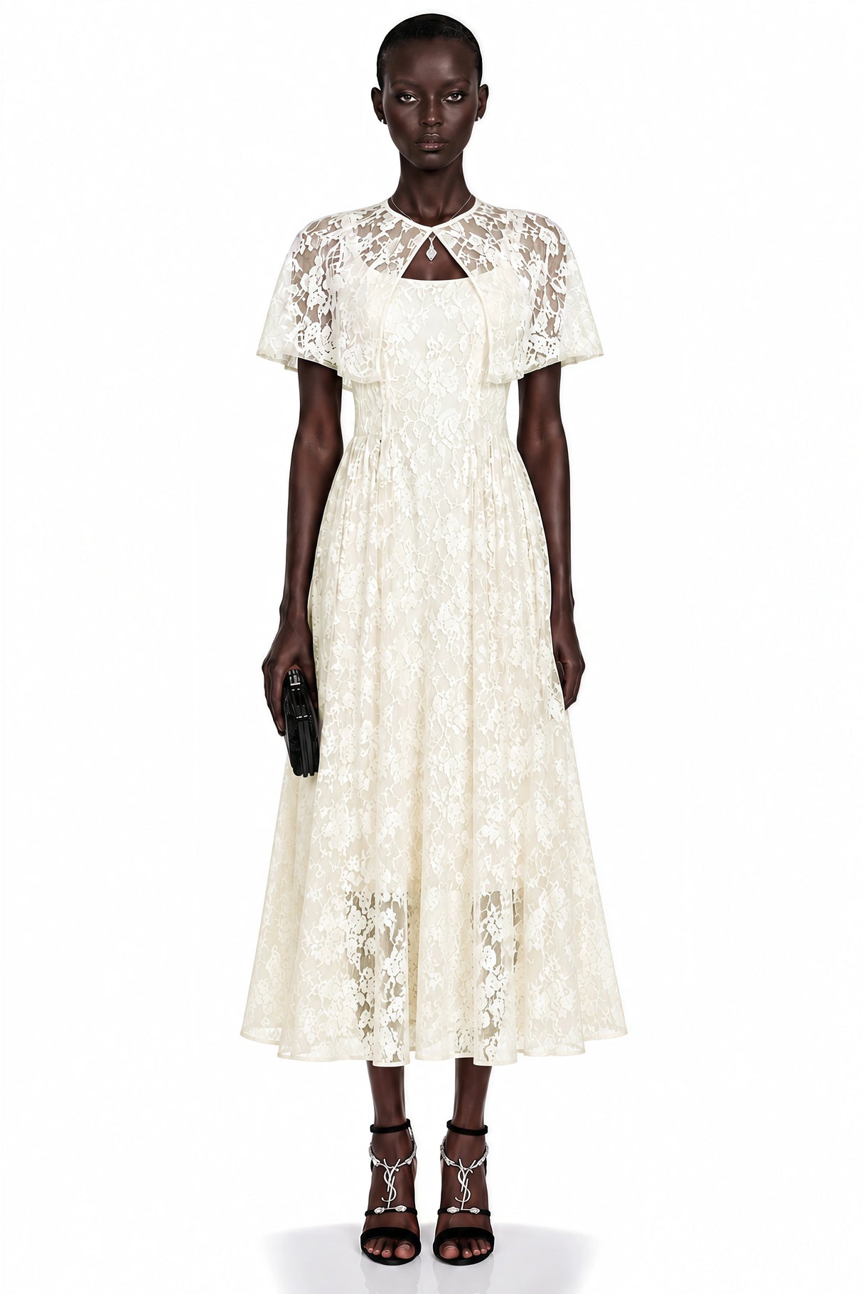 Huia Cream Lace Midi Dress with Cape