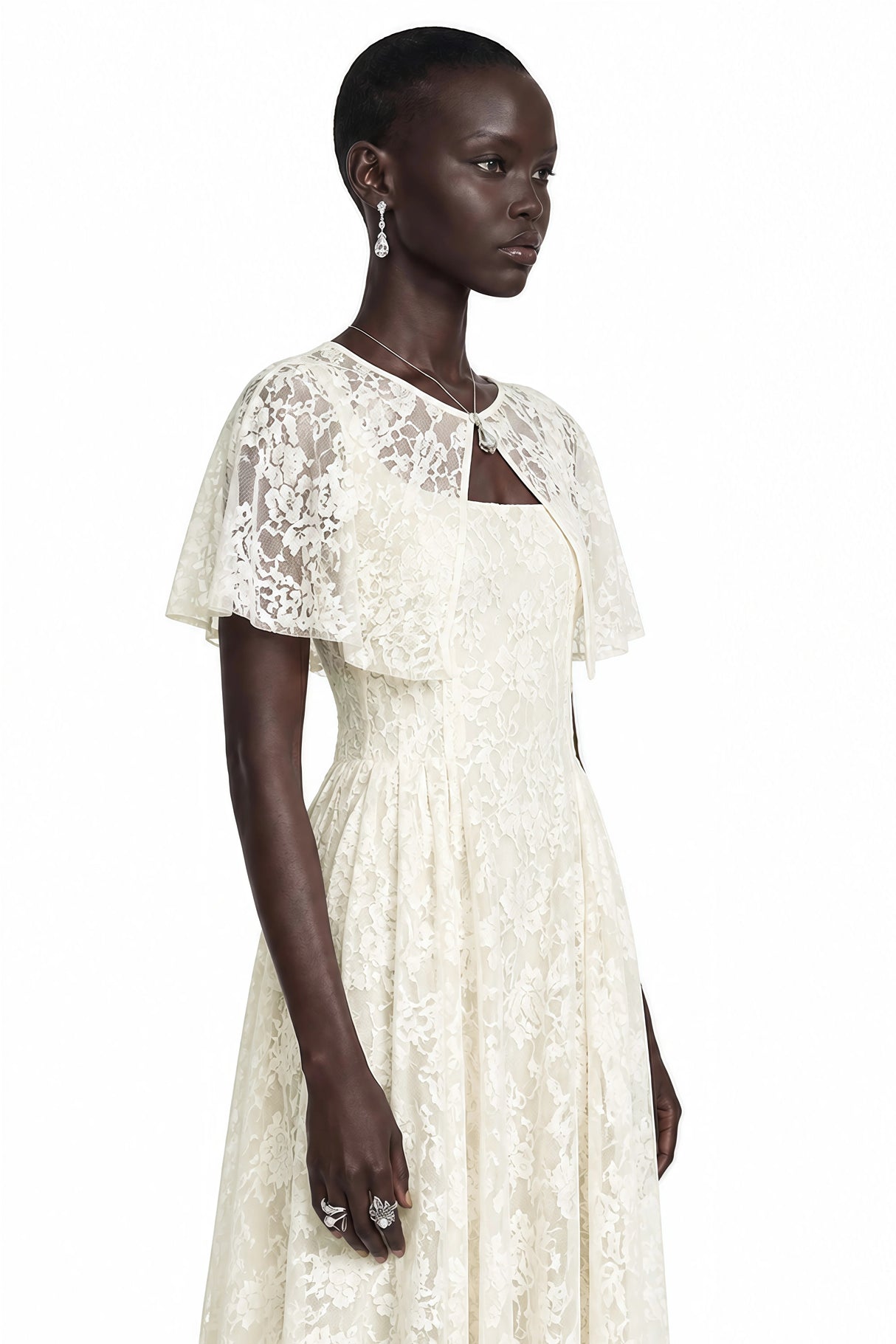 Huia Cream Lace Midi Dress with Cape