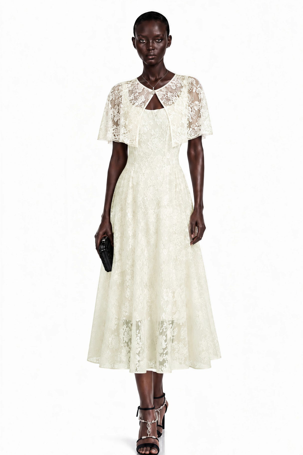 Huia Cream Lace Midi Dress with Cape