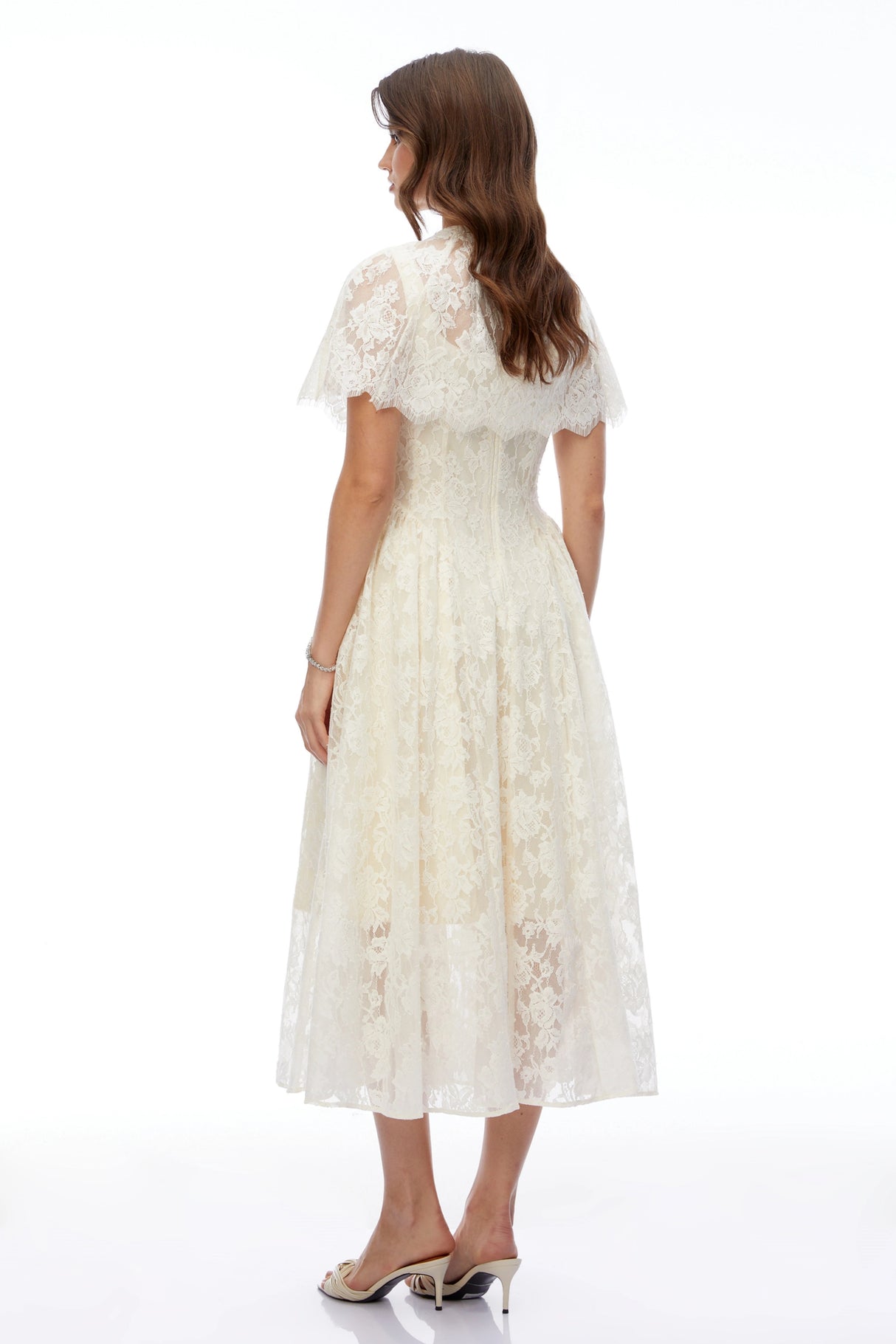 Huia Cream Lace Midi Dress with Cape