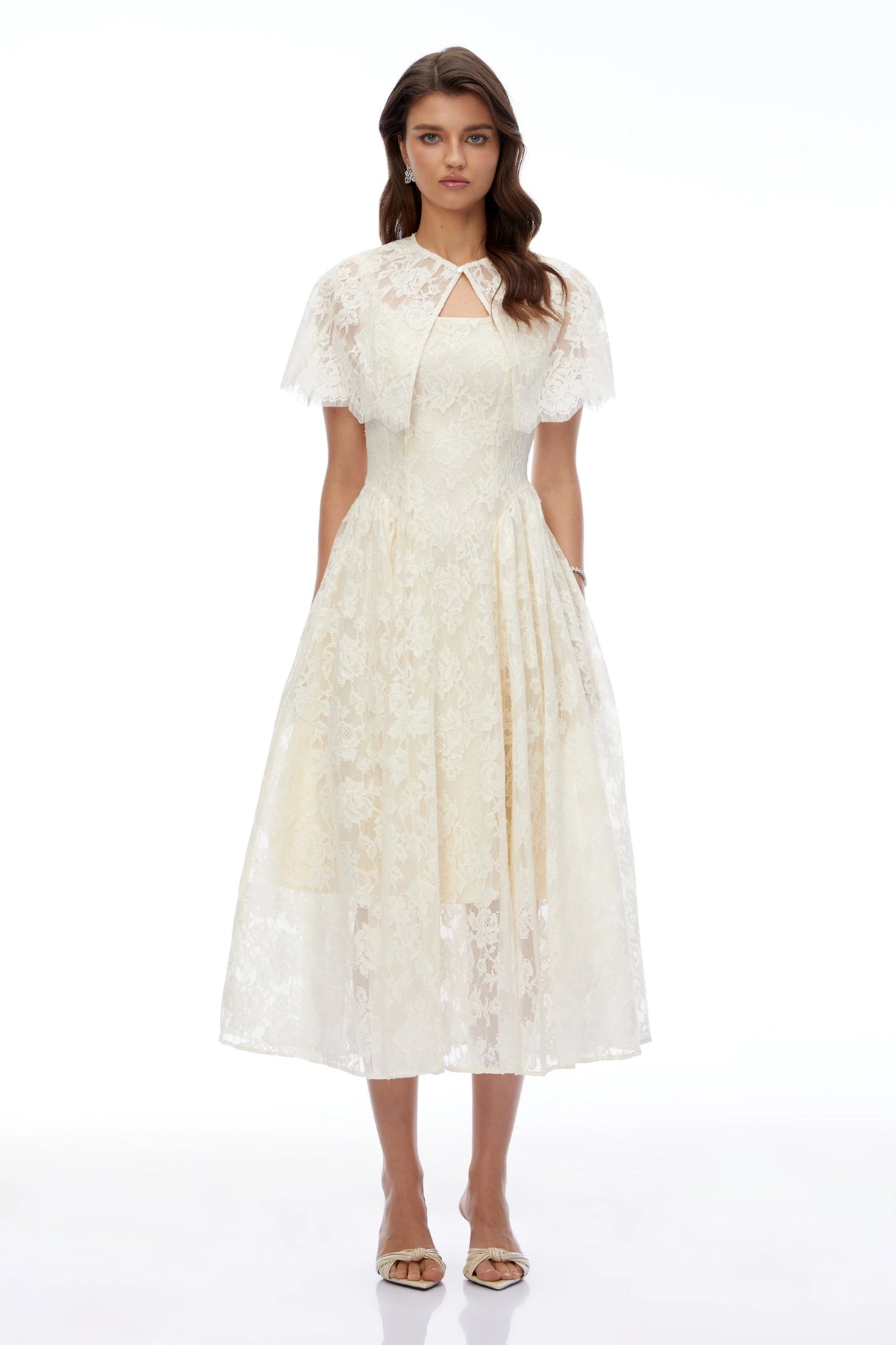 Huia Cream Lace Midi Dress with Cape