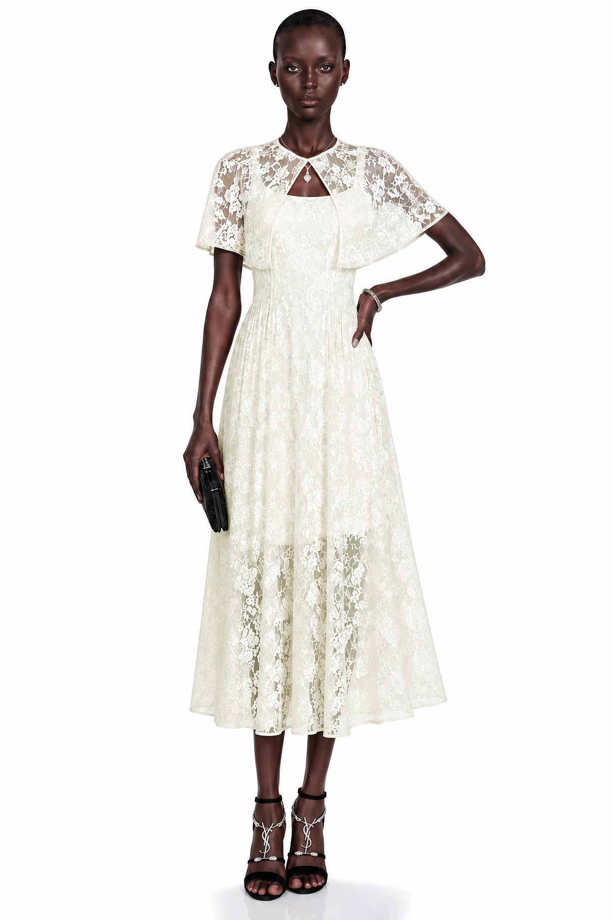 Huia Cream Lace Midi Dress with Cape
