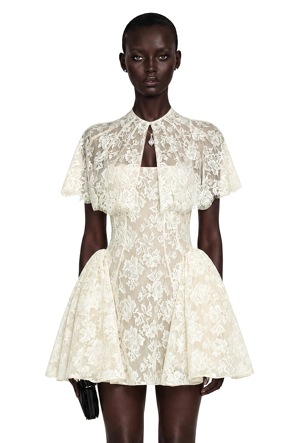 Huia Cream Lace Mini Dress with Cape