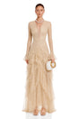 Humayma Beige Lace Tiered Midi Dress