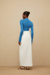 Hunter Bodysuit & Skirt Set - Turtleneck Top - Fitted Silhouette - Ruched Detailing - Embossed Hardware - Maxi Length