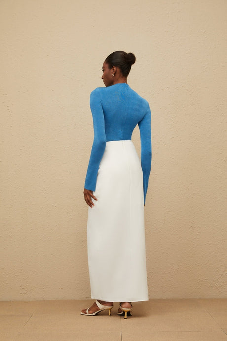 Hunter Bodysuit & Skirt Set - Turtleneck Top - Fitted Silhouette - Ruched Detailing - Embossed Hardware - Maxi Length