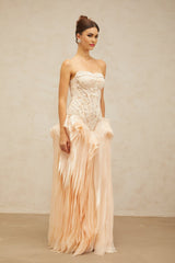 Hunter Maxi Dress - Corset Style - Peplum Waist - Lace Overlay - Boned Bodice - Layered Design