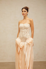 Hunter Maxi Dress - Corset Style - Peplum Waist - Lace Overlay - Boned Bodice - Layered Design