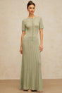 Hunter Maxi Dress Green Crochet - Knit Shirred & Pearl Buttons