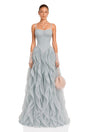Ianthe Dusty Blue Ruffled Tulle Maxi Dress Without Gloves