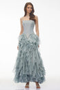 Ianthe Dusty Blue Ruffled Tulle Maxi Dress Without Gloves