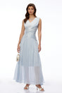 Ichika Light Blue VNeck Ruched Maxi Dress
