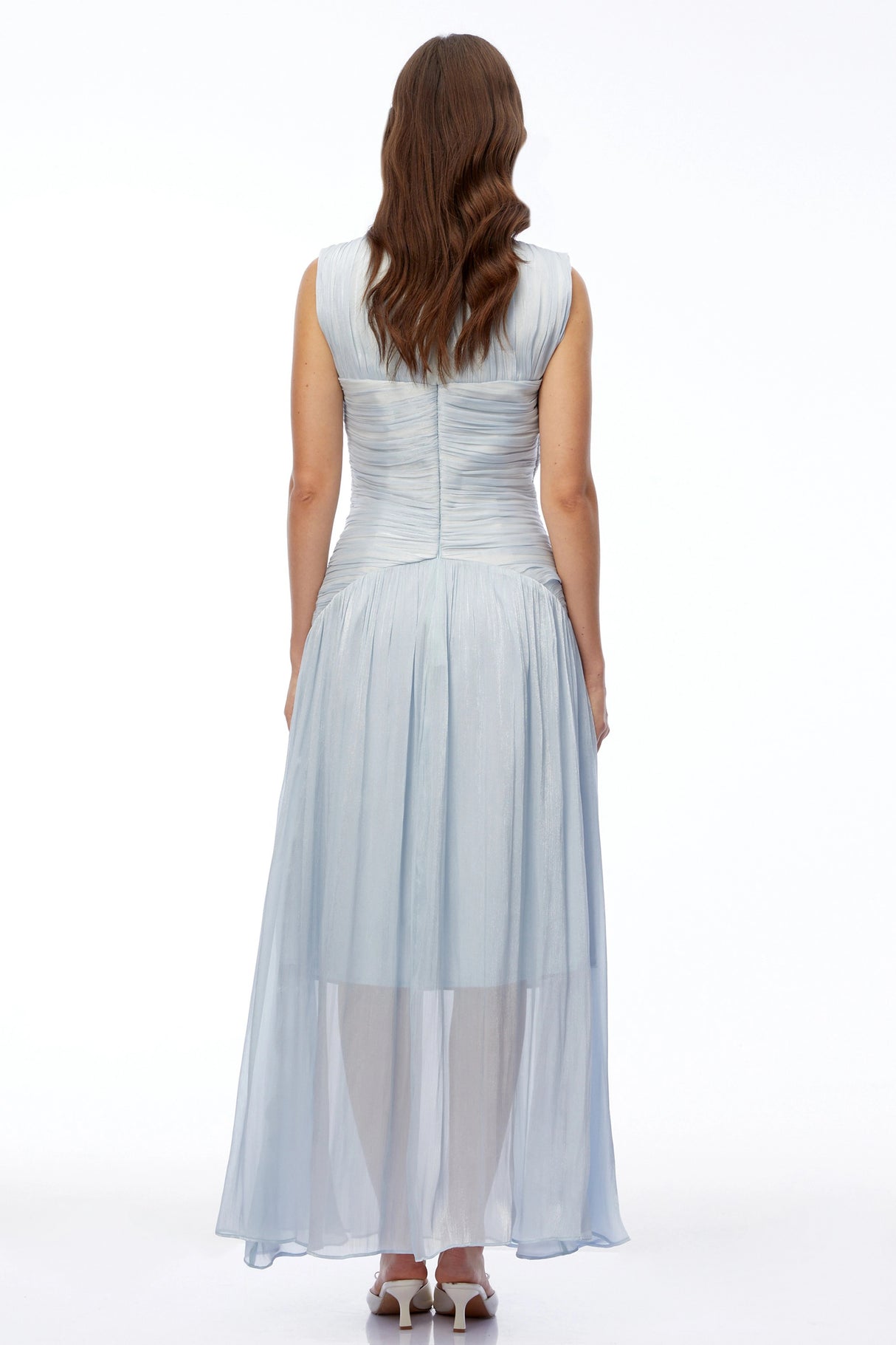 Ichika Light Blue VNeck Ruched Maxi Dress
