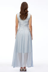 Ichika Light Blue VNeck Ruched Maxi Dress