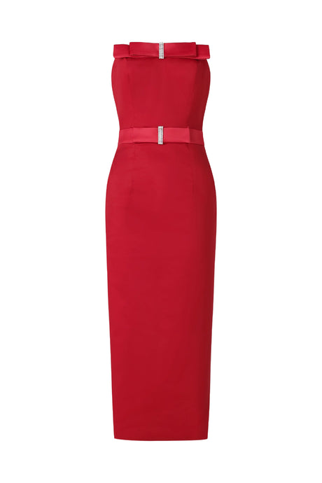 Ida Red Strapless Dress with Bow Detailing and Shimmering Embellishment