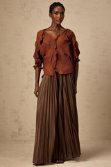 Ida Skirt & Top Set - Crinkled Finish - Pressed Crease - V - Neck - Pleated Styling