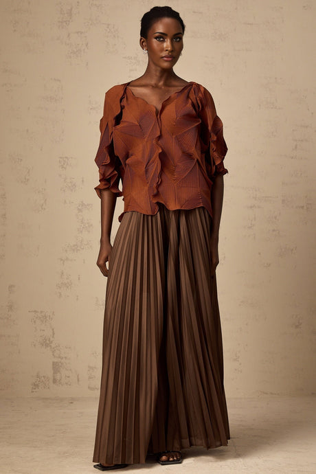Ida Skirt & Top Set - Crinkled Finish - Pressed Crease - V - Neck - Pleated Styling