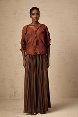 Ida Skirt & Top Set - Crinkled Finish - Pressed Crease - V - Neck - Pleated Styling