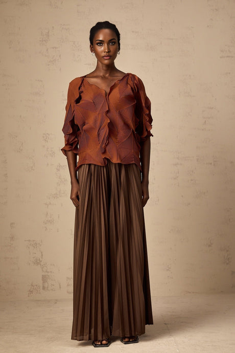 Ida Skirt & Top Set - Crinkled Finish - Pressed Crease - V - Neck - Pleated Styling