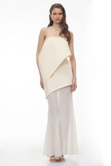 Idalina Ivory White Asymmetrical Mesh Maxi Dress