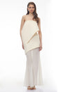 Idalina Ivory White Asymmetrical Mesh Maxi Dress