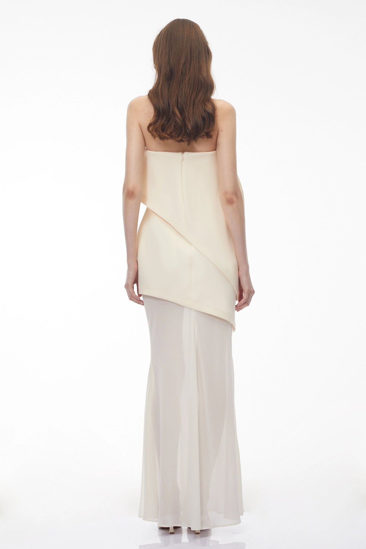 Idalina Ivory White Asymmetrical Mesh Maxi Dress