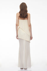 Idalina Ivory White Asymmetrical Mesh Maxi Dress