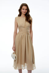 Ihaia Neutral Cross Front Ruched Midi Dress