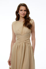 Ihaia Neutral Cross Front Ruched Midi Dress