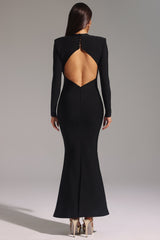 Ilaria Black Hollow Out Bandage Fishtail Dress with Embellishments