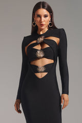 Ilaria Black Hollow Out Bandage Style Fishtail Dress