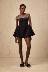 Ilaria Mini Dress - Square Neck - Sleeveless - Pleated Detailing - Crystal Embellishment