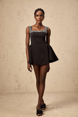 Ilaria Mini Dress - Square Neck - Sleeveless - Pleated Detailing - Crystal Embellishment