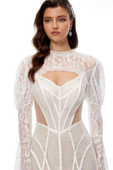 Ilaria White Lace Shrug  Linear Organza Dress Set